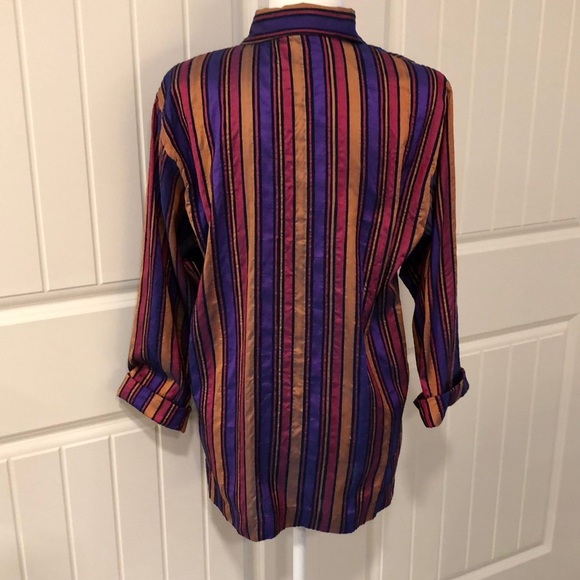 VTG LisBETH Olso Silk Dupioni Striped Shell Button Front Blouse - Picture 3 of 9